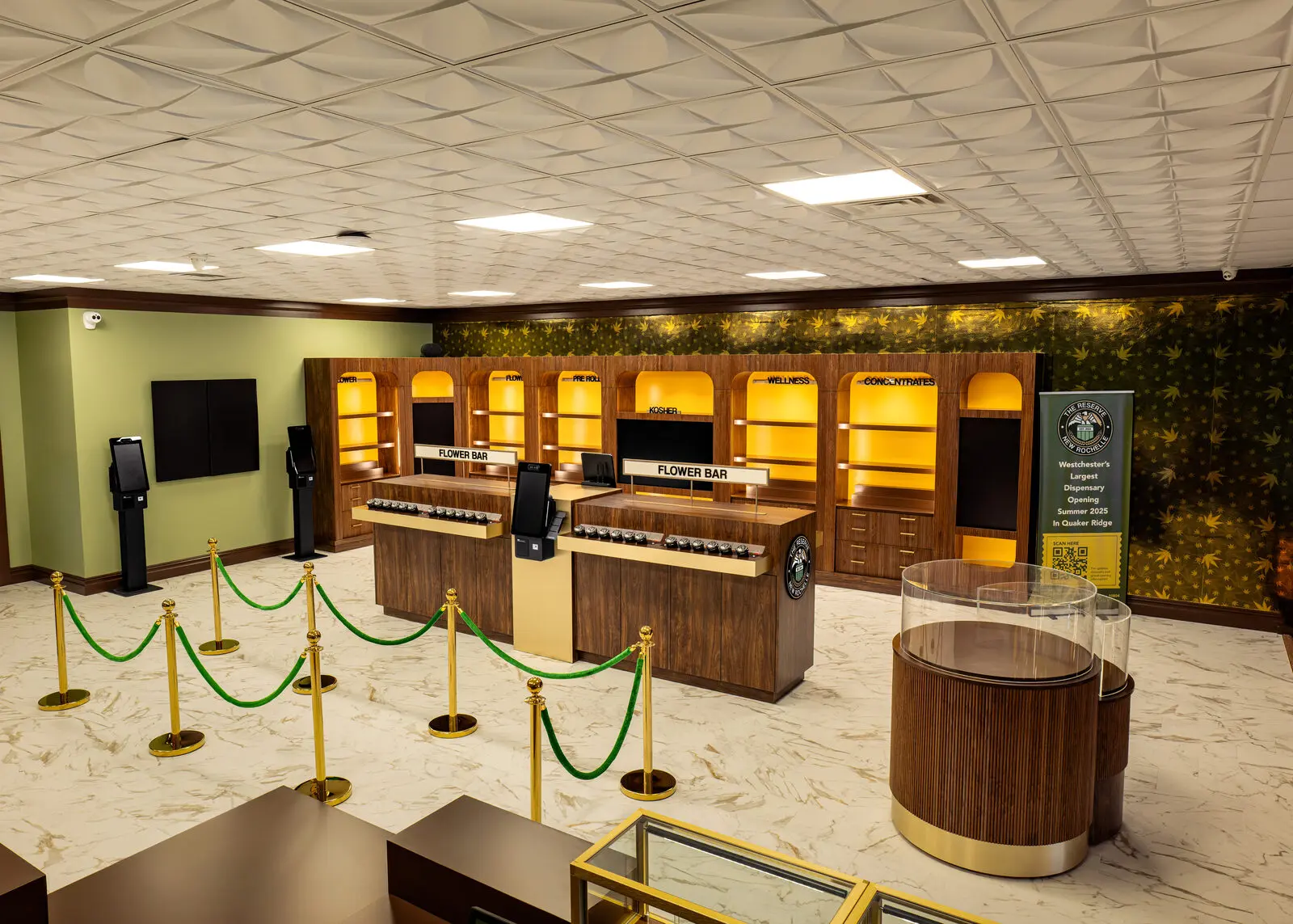 The Flower Bar with gold-lit product arches